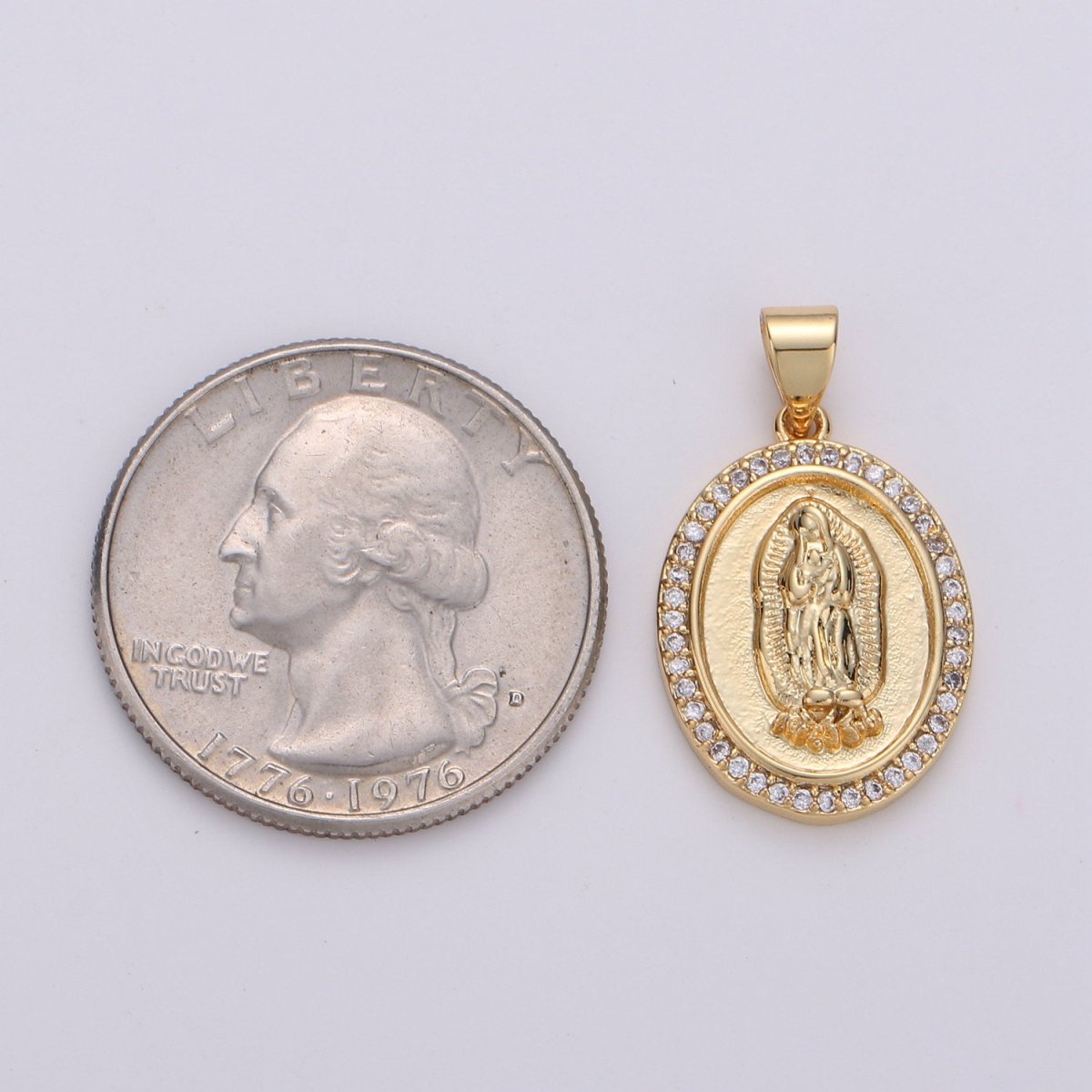 24K Gold plated Virgin Mother Mary Pendant Micro Pave Lady of Guadalupe Medallion Necklace Charm for Religious Jewelry I-627 - DLUXCA
