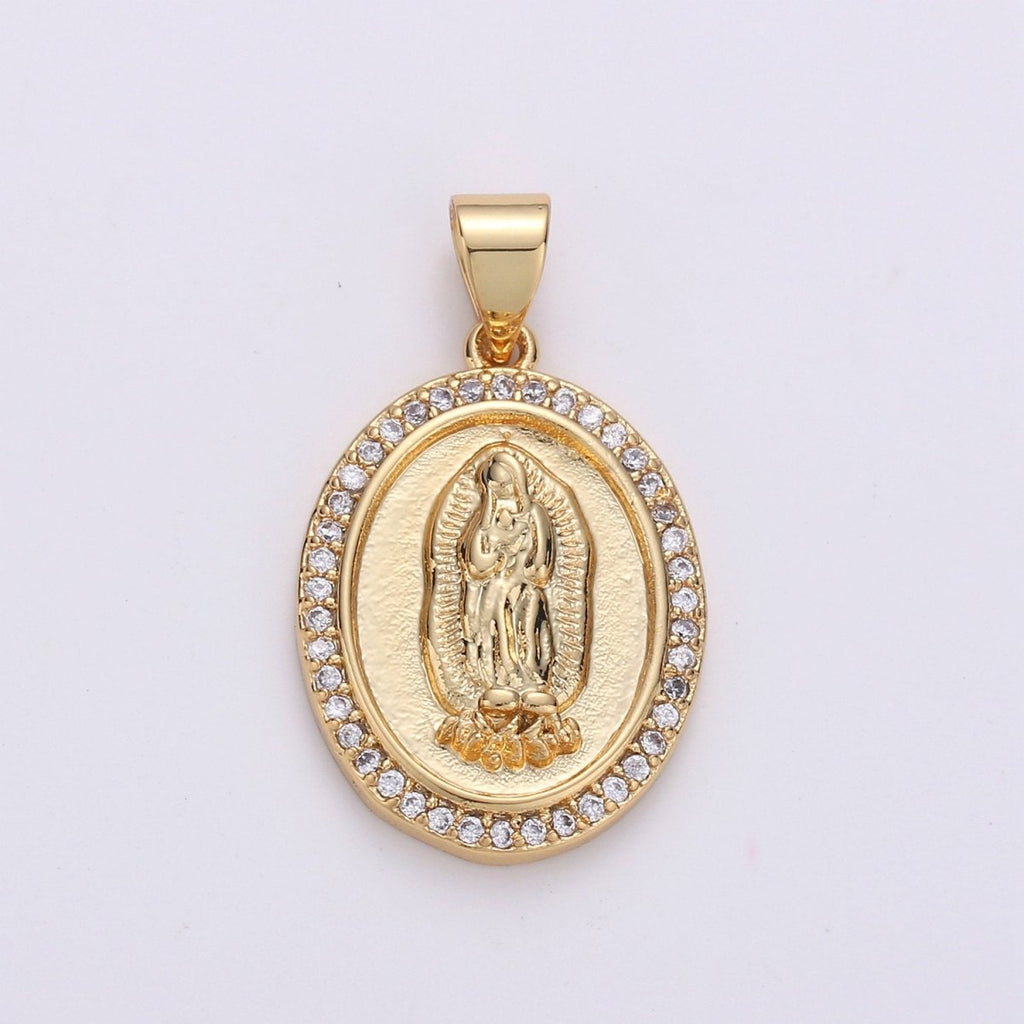 24K Gold plated Virgin Mother Mary Pendant Micro Pave Lady of Guadalupe Medallion Necklace Charm for Religious Jewelry I-627 - DLUXCA