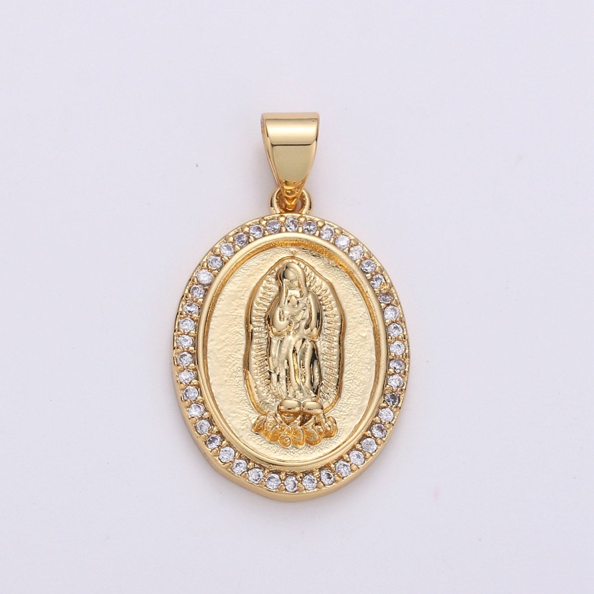 24K Gold plated Virgin Mother Mary Pendant Micro Pave Lady of Guadalupe Medallion Necklace Charm for Religious Jewelry I-627 - DLUXCA