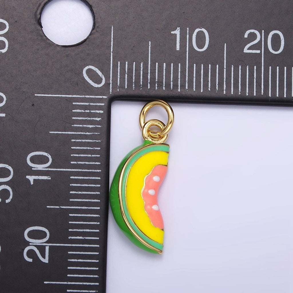 24K Gold plated Watermelon Fruit Slice Enamel Charm | D024 - DLUXCA