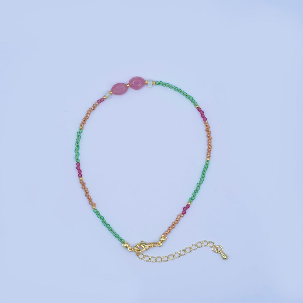 24K Gold plated Watermelon Quartz Gemstone 9.25 Inch Bracelet | WA - 2954 