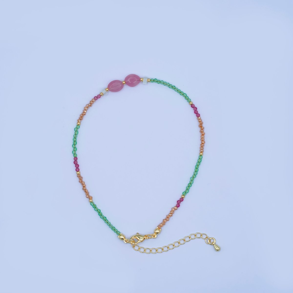24K Gold plated Watermelon Quartz Gemstone 9.25 Inch Bracelet | WA - 2954 