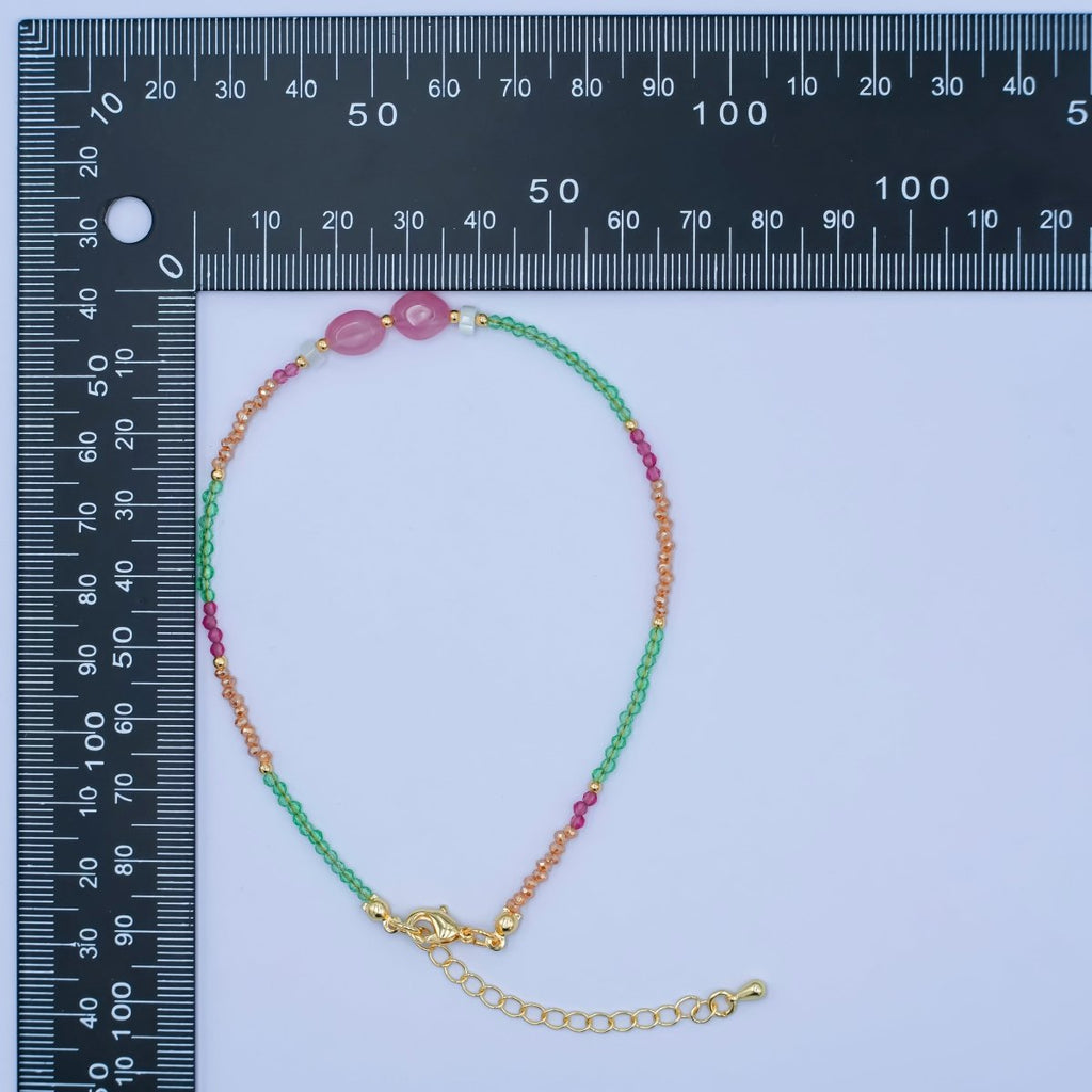 24K Gold plated Watermelon Quartz Gemstone 9.25 Inch Bracelet | WA - 2954 