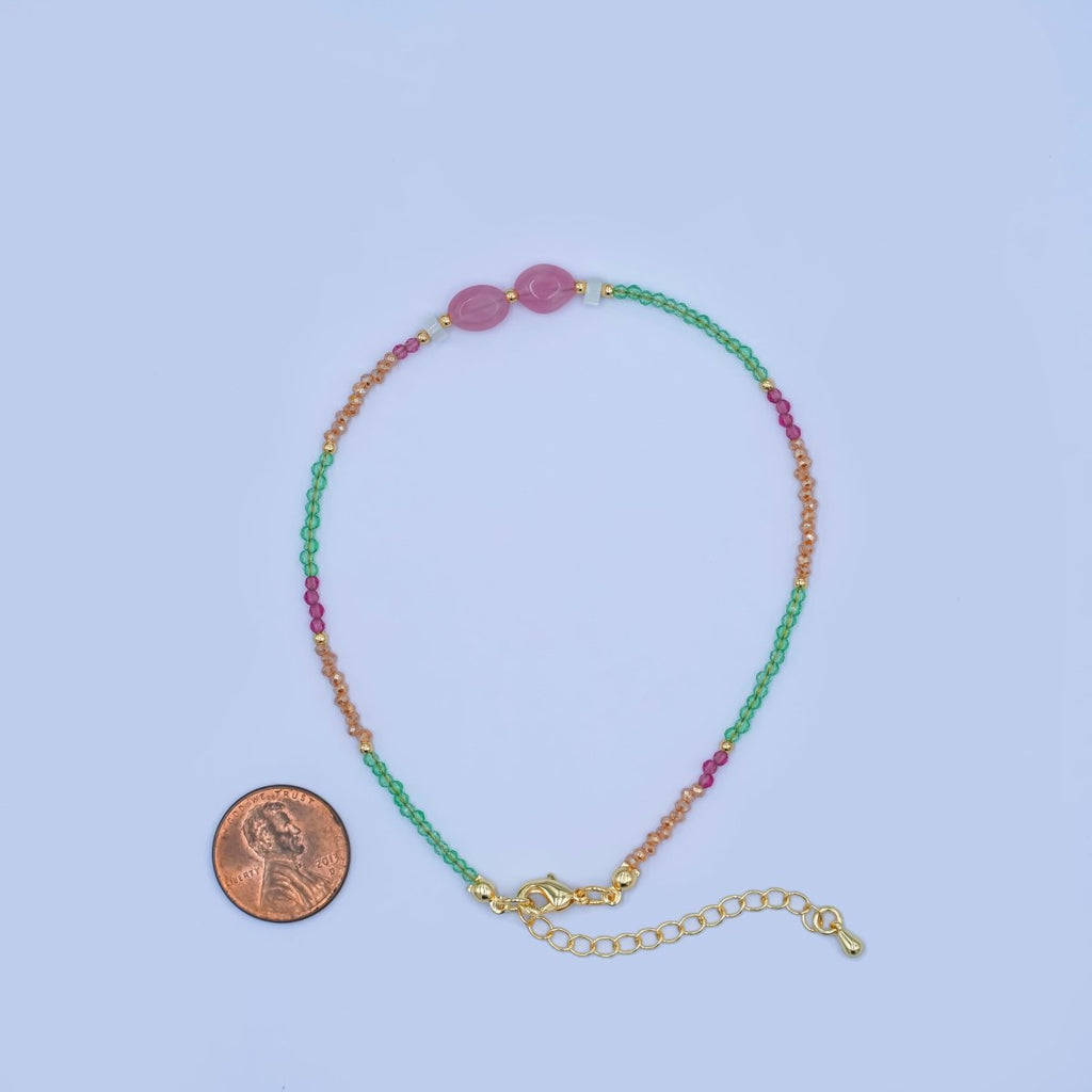 24K Gold plated Watermelon Quartz Gemstone 9.25 Inch Bracelet | WA - 2954 