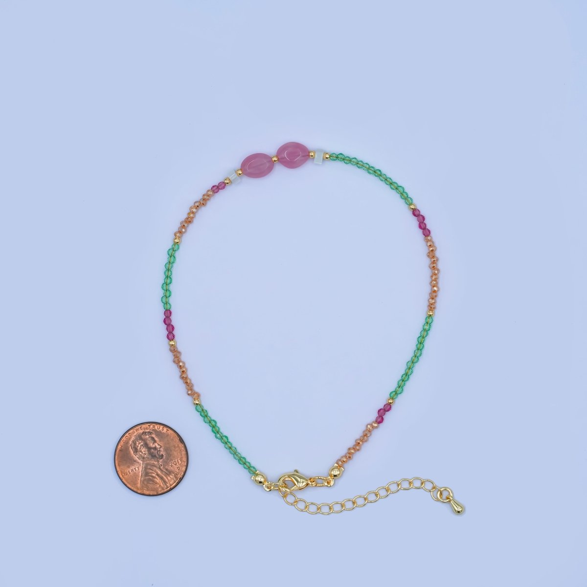 24K Gold plated Watermelon Quartz Gemstone 9.25 Inch Bracelet | WA - 2954 