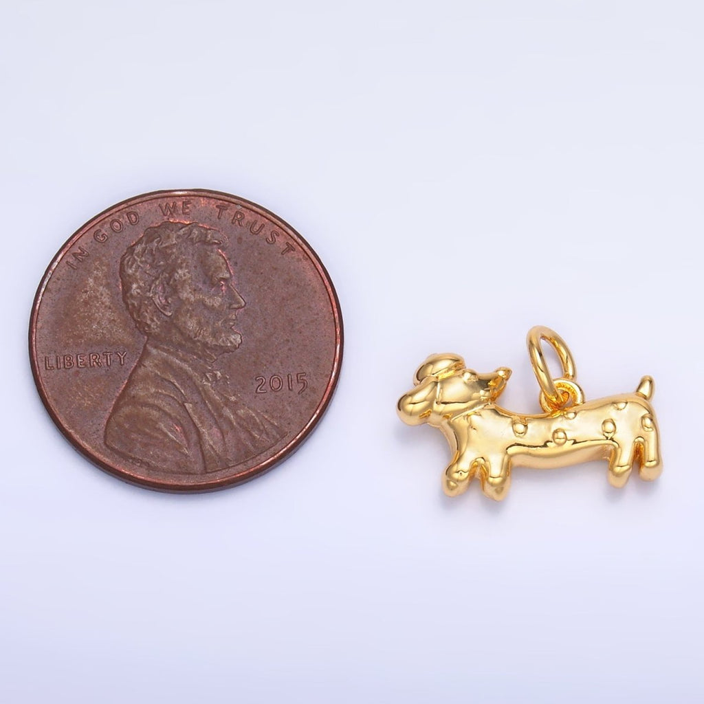 24K Gold plated Weiner Dachshund Dog Charm in Gold & Silver | W876 