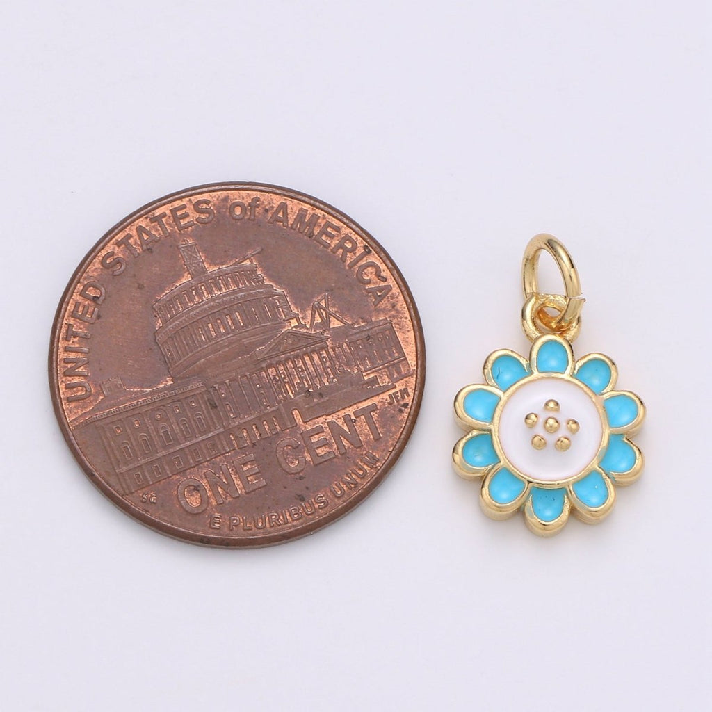 24K Gold plated White and Tosca Flower Charm D-930 - DLUXCA