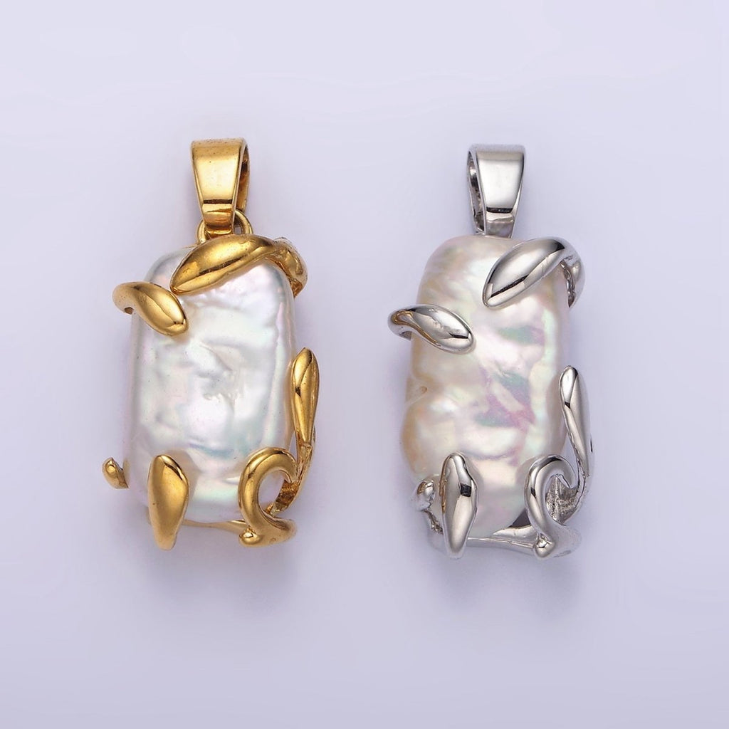 24K Gold plated White Baroque Freshwater Pearl Molten Drip Pendant in Gold & Silver | N1292 N1293