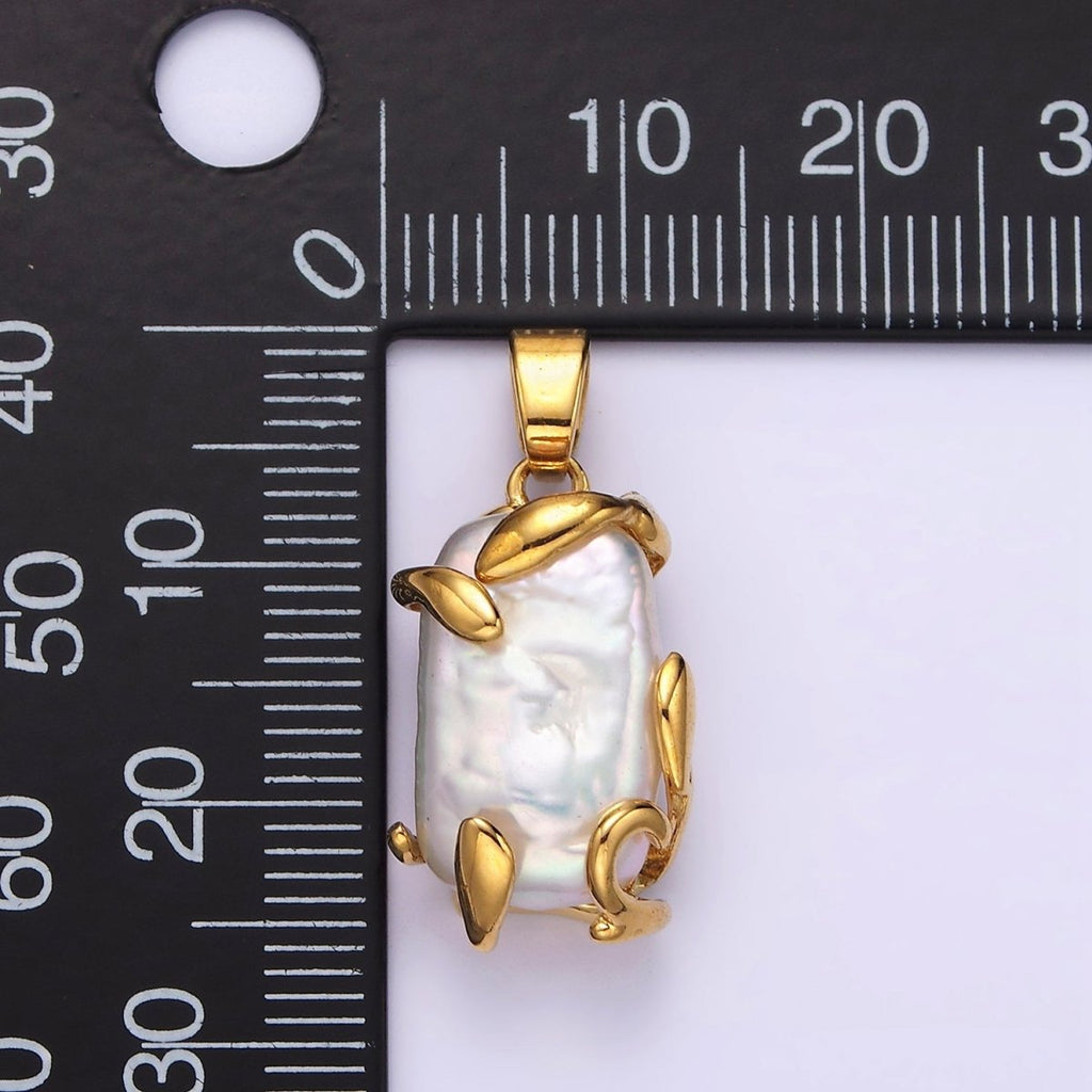 24K Gold plated White Baroque Freshwater Pearl Molten Drip Pendant in Gold & Silver | N1292 N1293