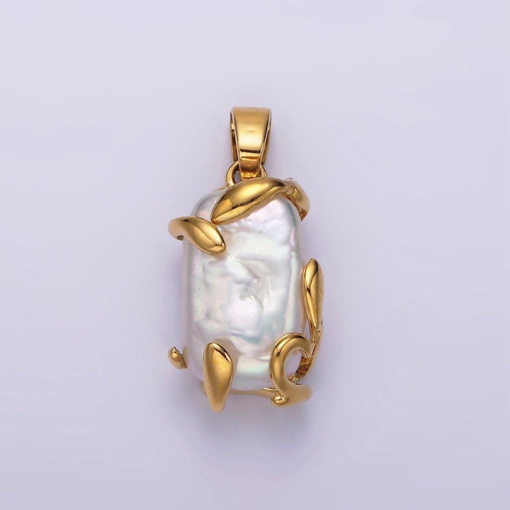 24K Gold plated White Baroque Freshwater Pearl Molten Drip Pendant in Gold & Silver | N1292 N1293