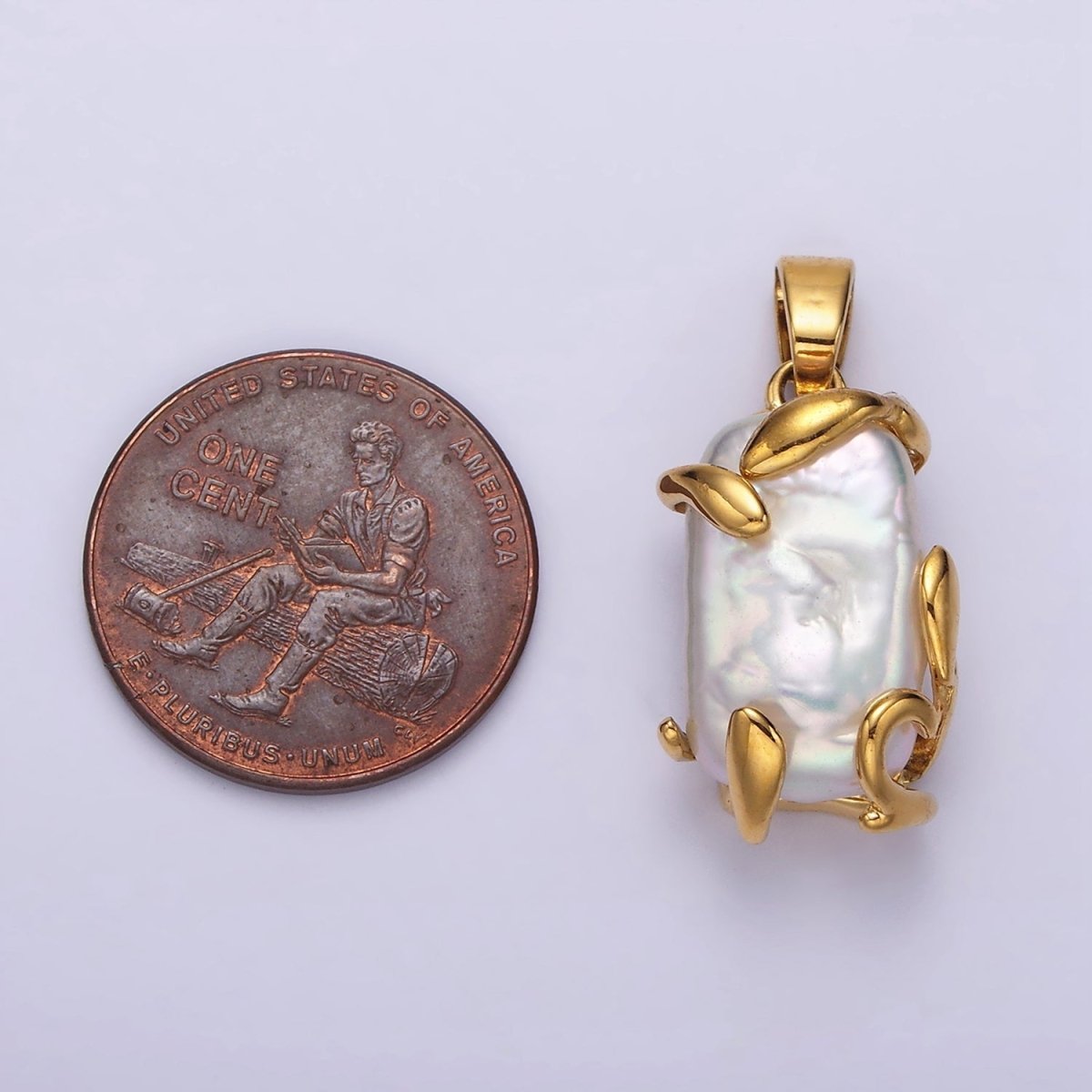 24K Gold plated White Baroque Freshwater Pearl Molten Drip Pendant in Gold & Silver | N1292 N1293 - DLUXCA