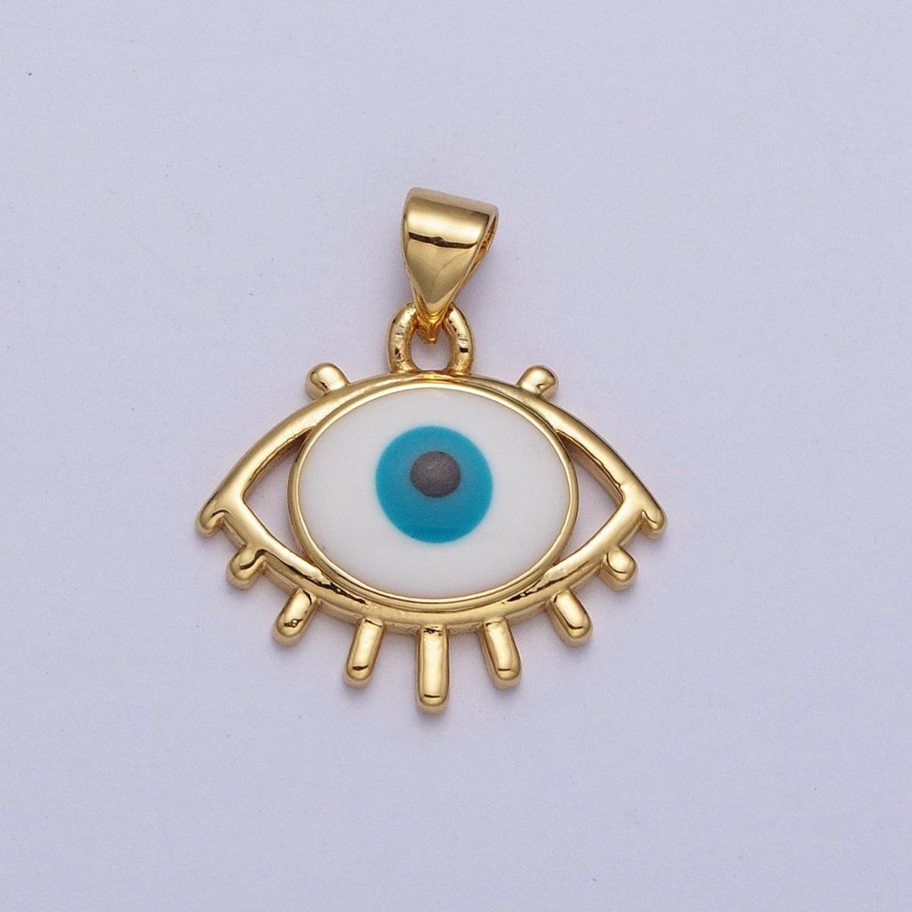24K Gold plated White, Blue Evil Eye Enamel Minimalist Pendant H-300 H-302