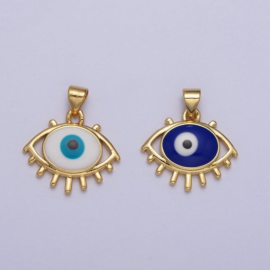 24K Gold plated White, Blue Evil Eye Enamel Minimalist Pendant H-300 H-302