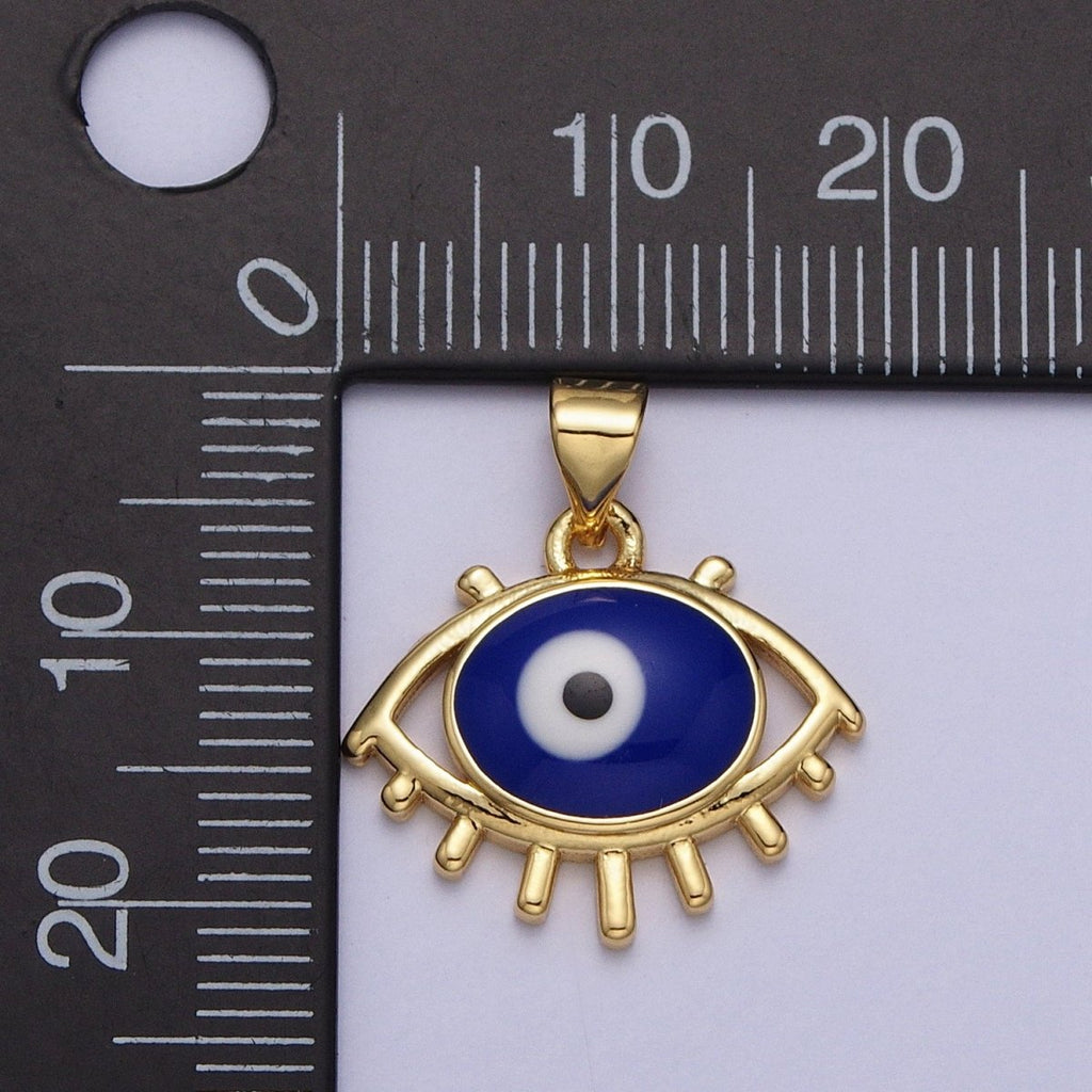 24K Gold plated White, Blue Evil Eye Enamel Minimalist Pendant H-300 H-302