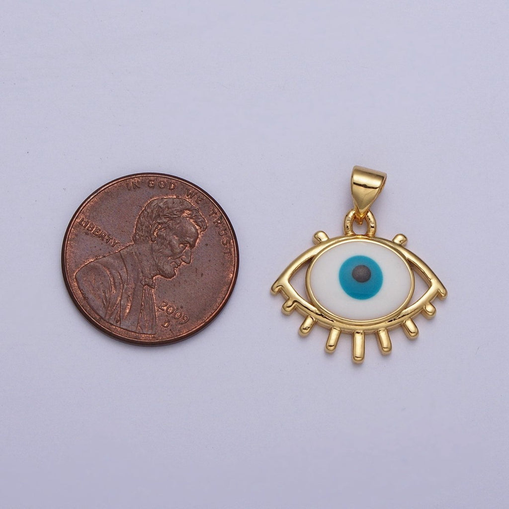 24K Gold plated White, Blue Evil Eye Enamel Minimalist Pendant H-300 H-302