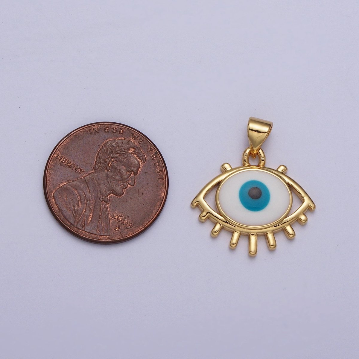 24K Gold plated White, Blue Evil Eye Enamel Minimalist Pendant H-300 H-302