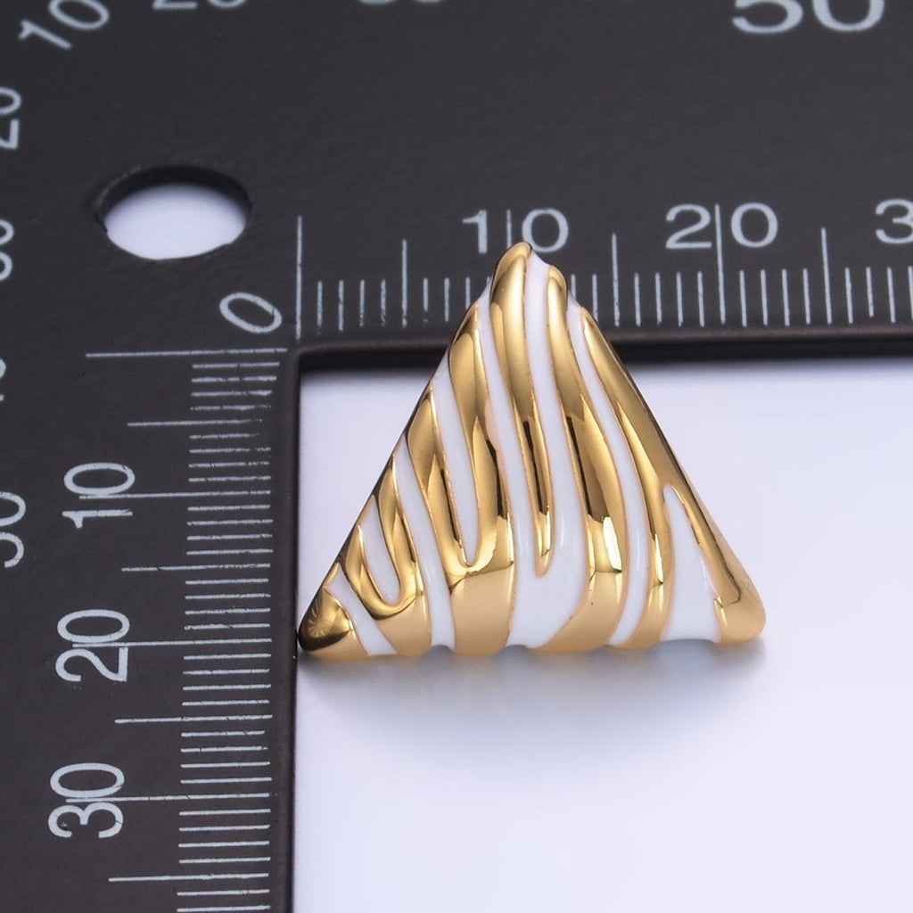 24K Gold plated White Enamel Lined Triangle Stud Earrings | AB925 