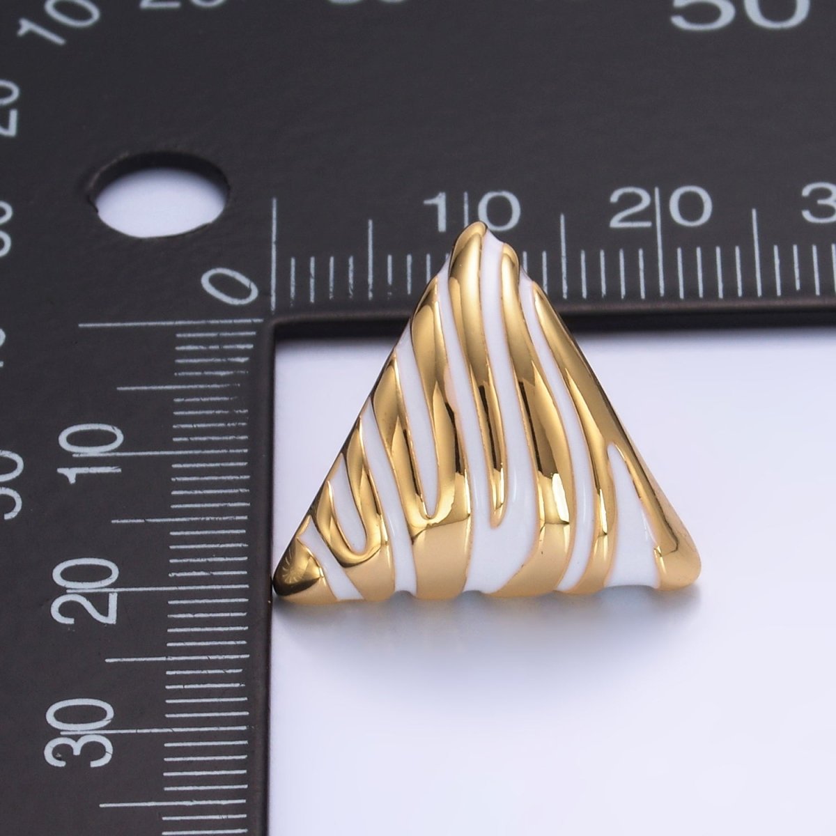 24K Gold plated White Enamel Lined Triangle Stud Earrings | AB925 