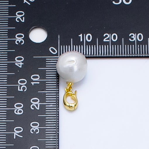 24K Gold plated White Freshwater Pearl Button Round Snap Latch Bail Pendant | P1909 - DLUXCA