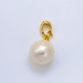 24K Gold plated White Freshwater Pearl Button Round Snap Latch Bail Pendant | P1909 - DLUXCA