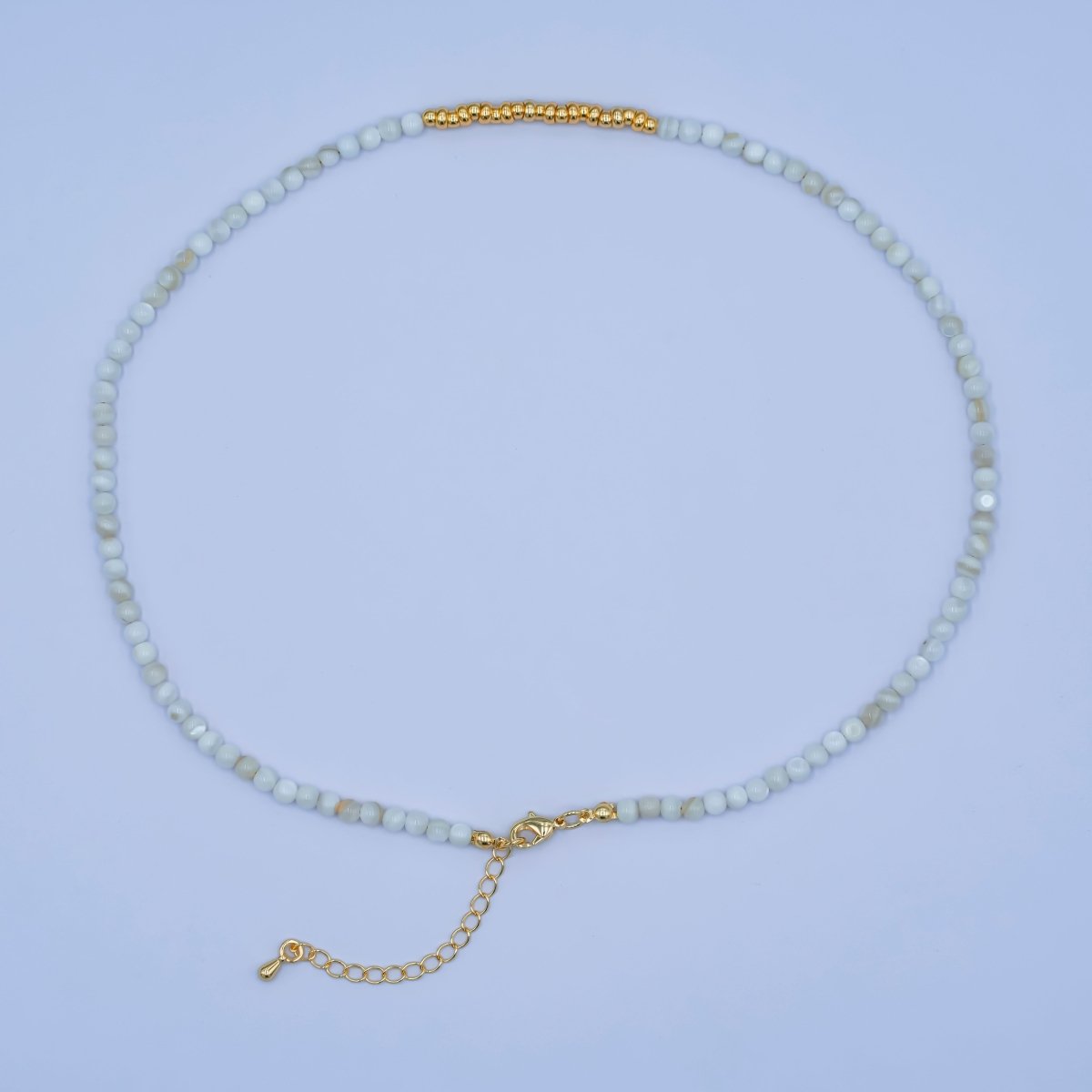 24K Gold plated White Gemstone Bead 17 Inch Necklace | WA - 2968 - DLUXCA