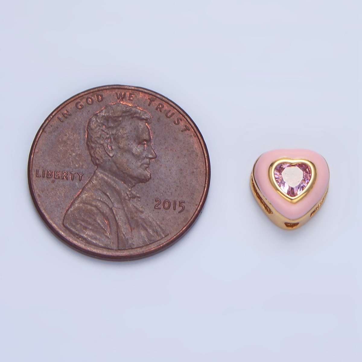 24K Gold plated White, Pink CZ Enamel Heart Bead | B574 - DLUXCA