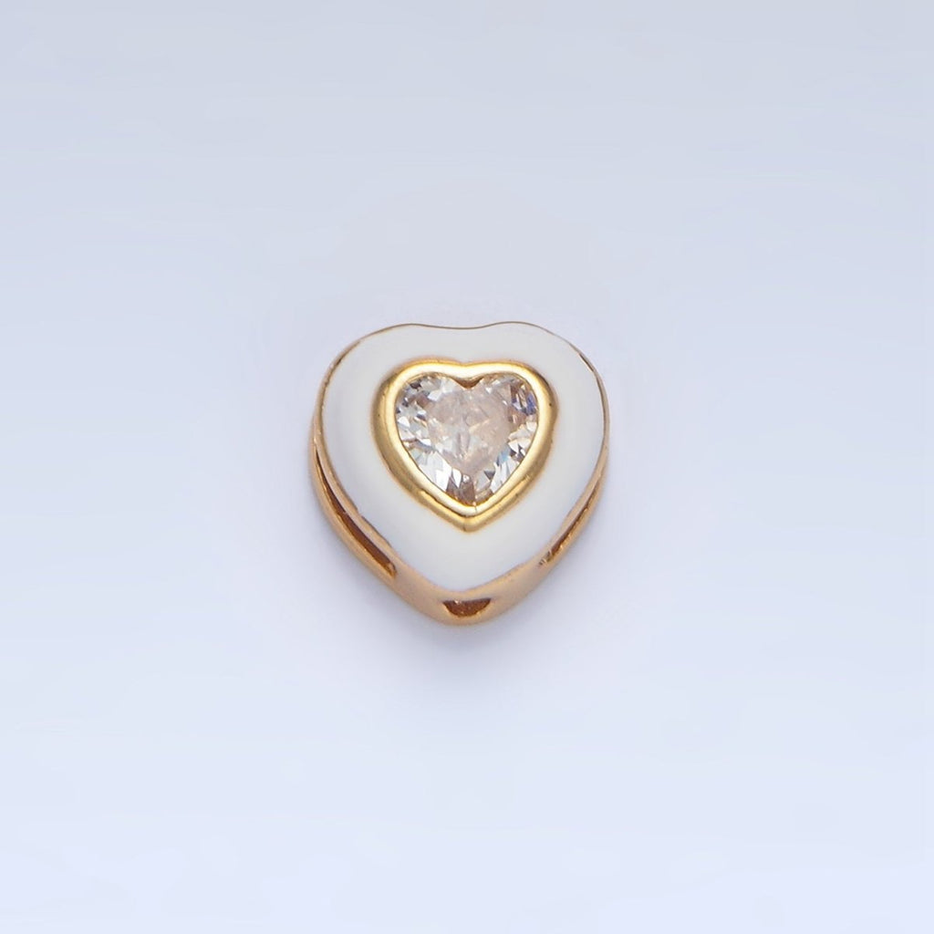 24K Gold plated White, Pink CZ Enamel Heart Bead | B574 - DLUXCA