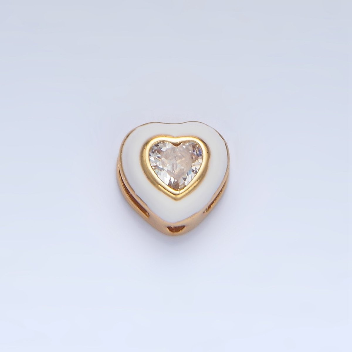 24K Gold plated White, Pink CZ Enamel Heart Bead | B574 - DLUXCA