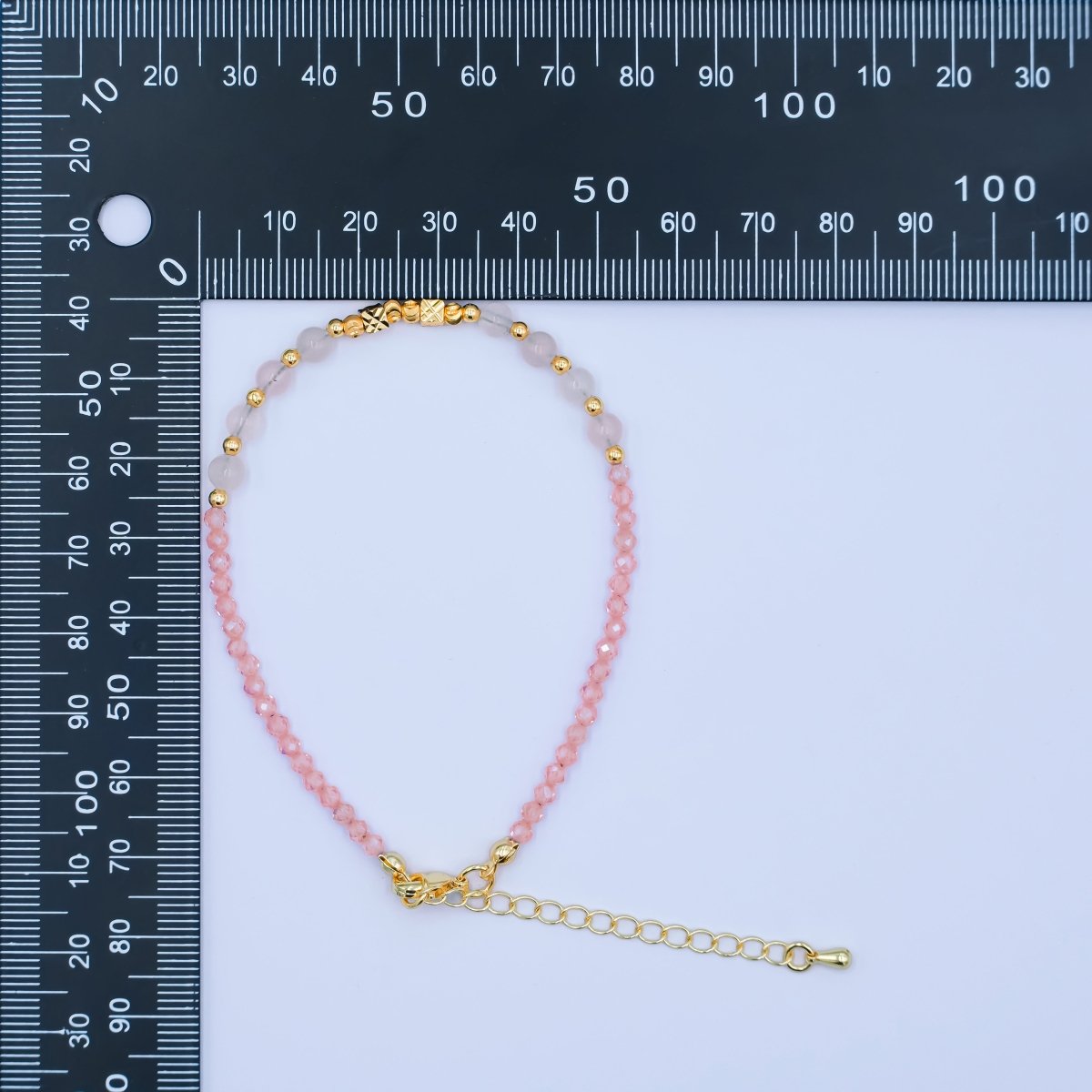 24K Gold plated White Pink Multifaceted Crystal Gemstone 7.5 Bracelet | WA - 2889 