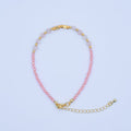 24K Gold plated White Pink Multifaceted Crystal Gemstone 7.5 Bracelet | WA - 2889 