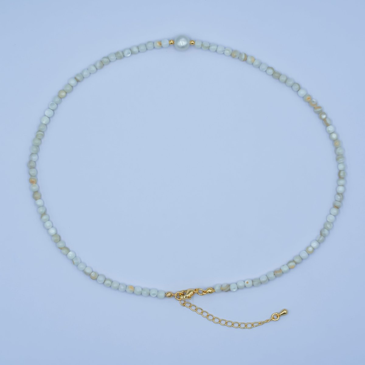 24K Gold plated White Shell Pearl Gemstone 17 Inch Necklace | WA - 2969 