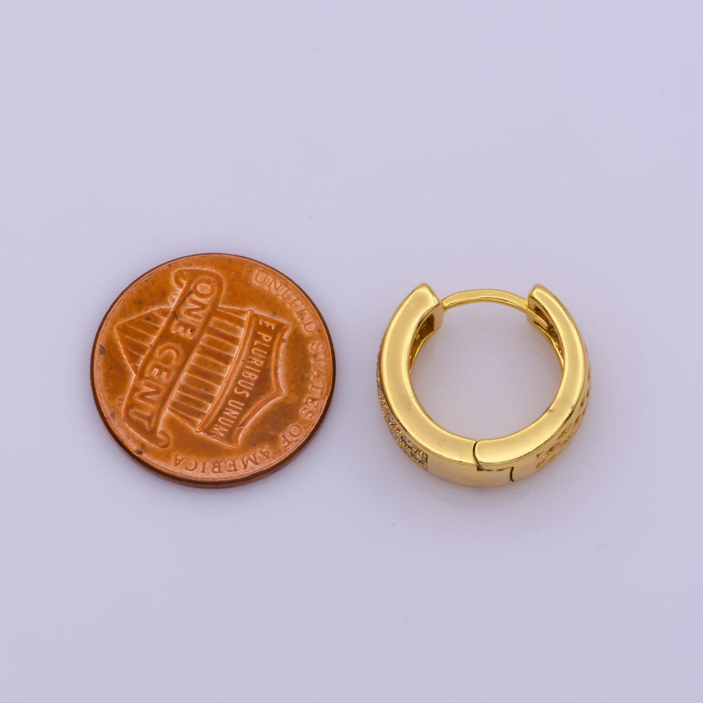 24K Gold plated Wide Dome Micro Paved CZ 16.5mm Huggie Hoop Earrings | Leo-560 - DLUXCA