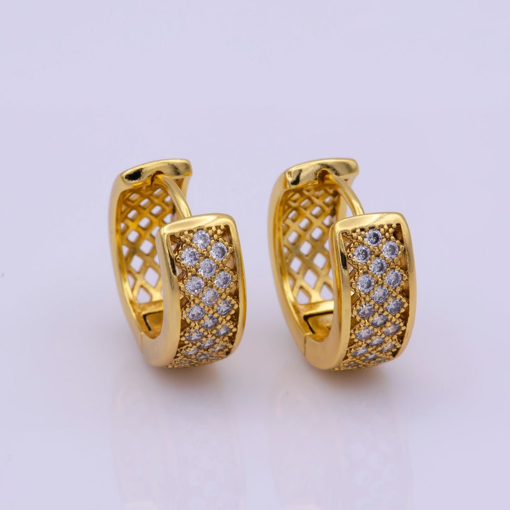 24K Gold plated Wide Dome Micro Paved CZ 16.5mm Huggie Hoop Earrings | Leo-560 - DLUXCA