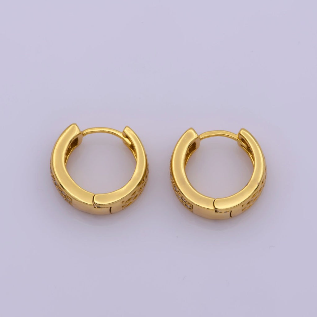 24K Gold plated Wide Dome Micro Paved CZ 16.5mm Huggie Hoop Earrings | Leo-560 - DLUXCA