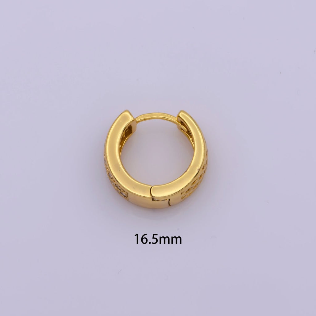 24K Gold plated Wide Dome Micro Paved CZ 16.5mm Huggie Hoop Earrings | Leo-560 - DLUXCA