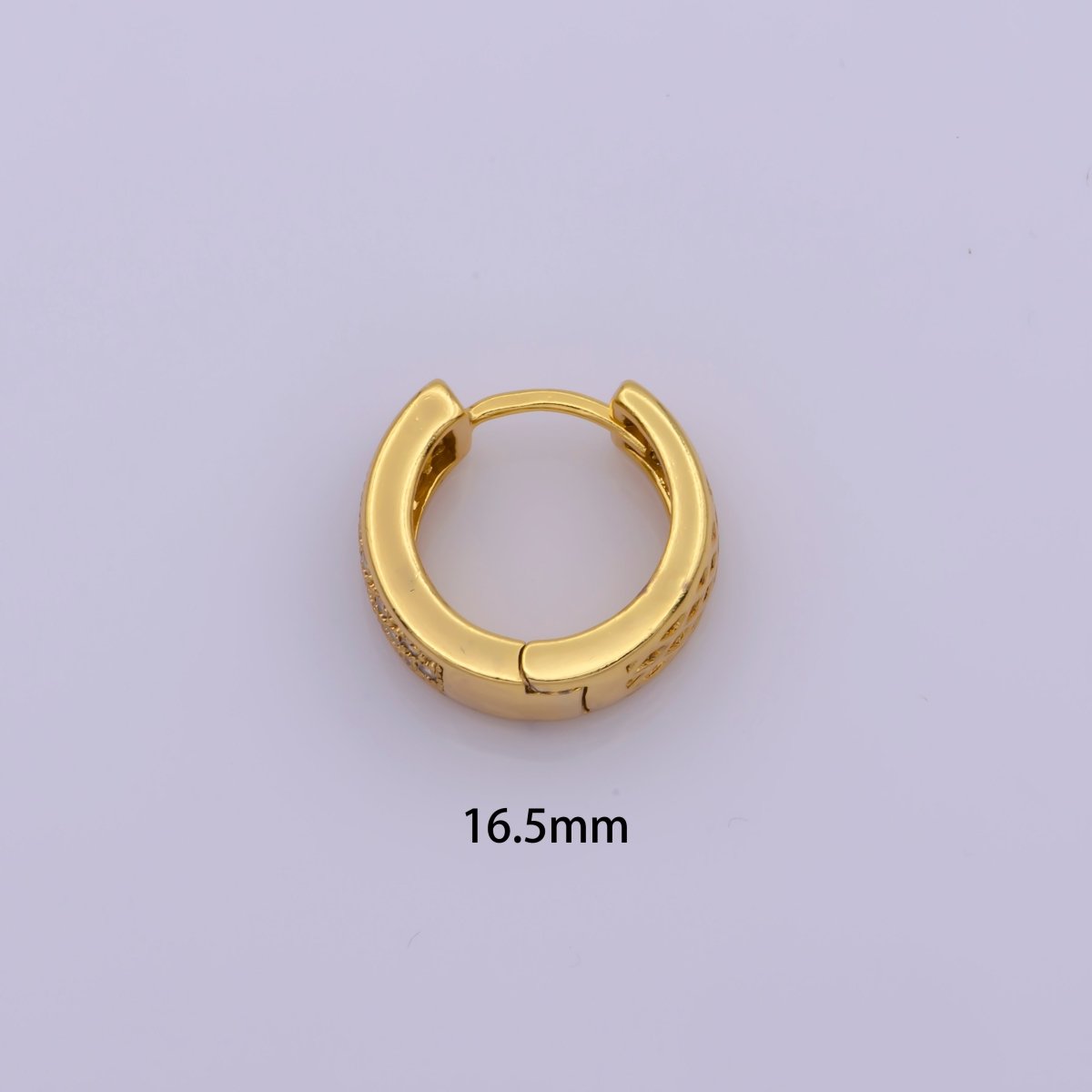 24K Gold plated Wide Dome Micro Paved CZ 16.5mm Huggie Hoop Earrings | Leo-560 - DLUXCA