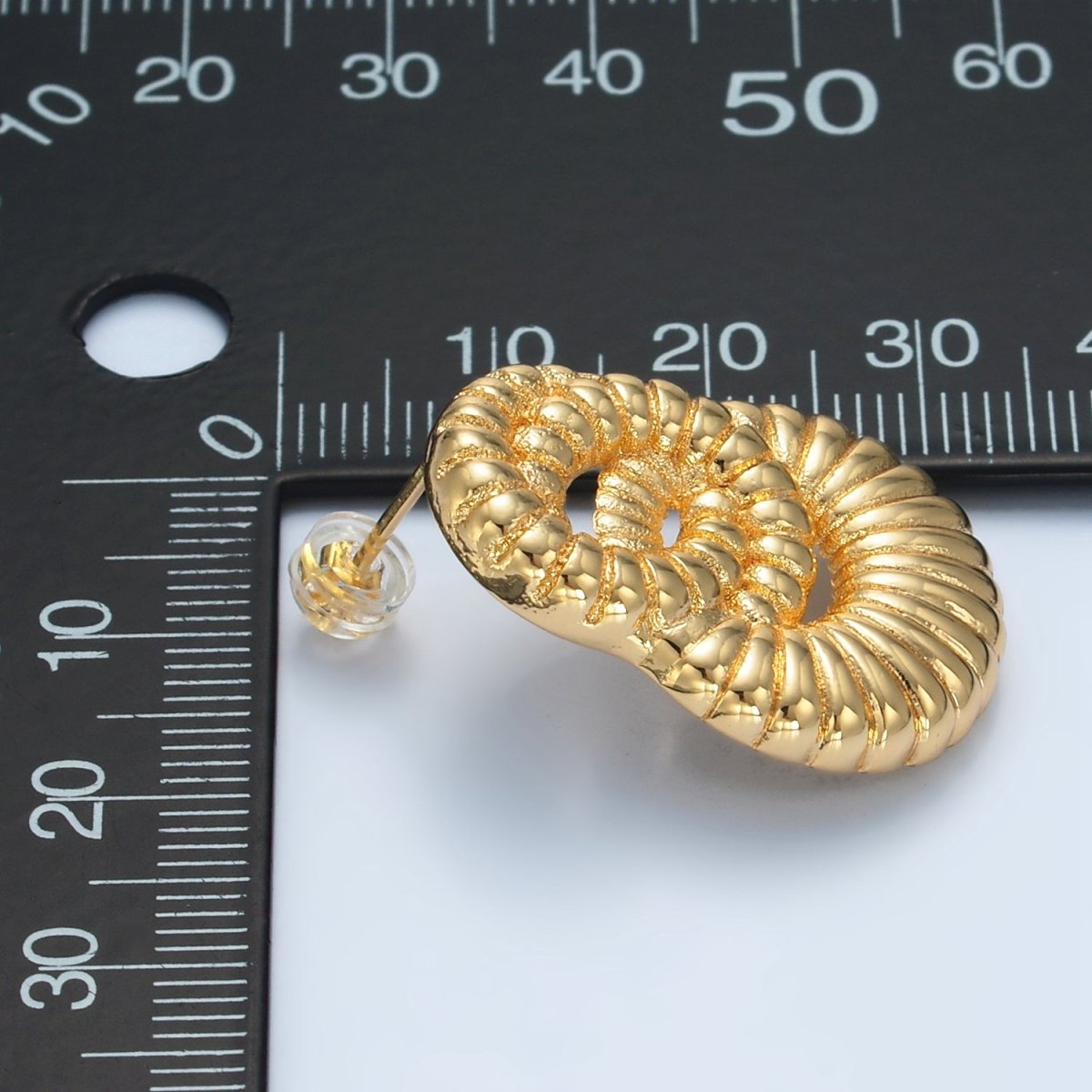 24K Gold plated Wide Flat Lined Croissant Double Circle Stud Earrings - DLUXCA