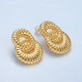 24K Gold plated Wide Flat Lined Croissant Double Circle Stud Earrings - DLUXCA