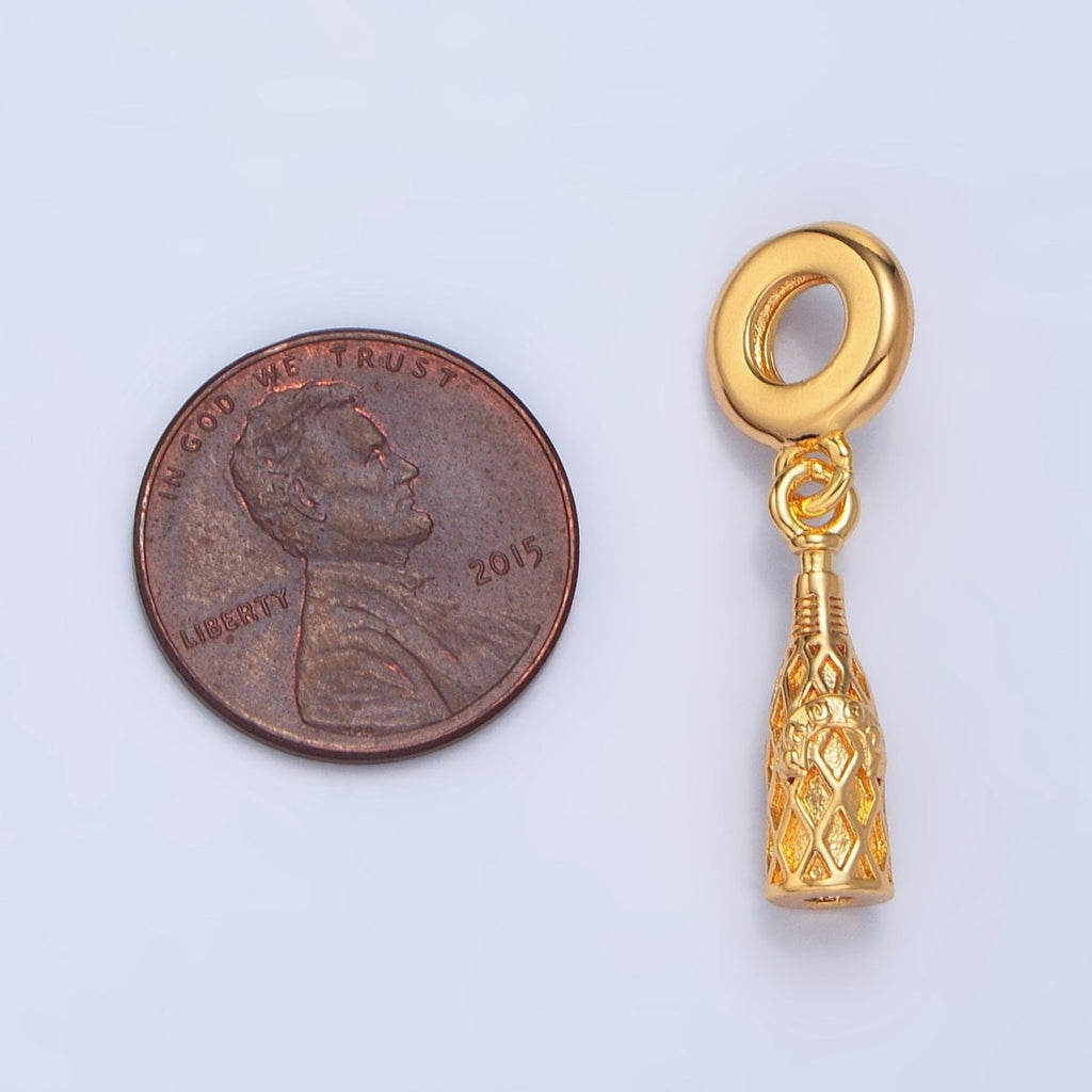 24K Gold plated Wine Alcohol Drink Bottle Drop Rhondelle Bail Pendant | X782 - DLUXCA