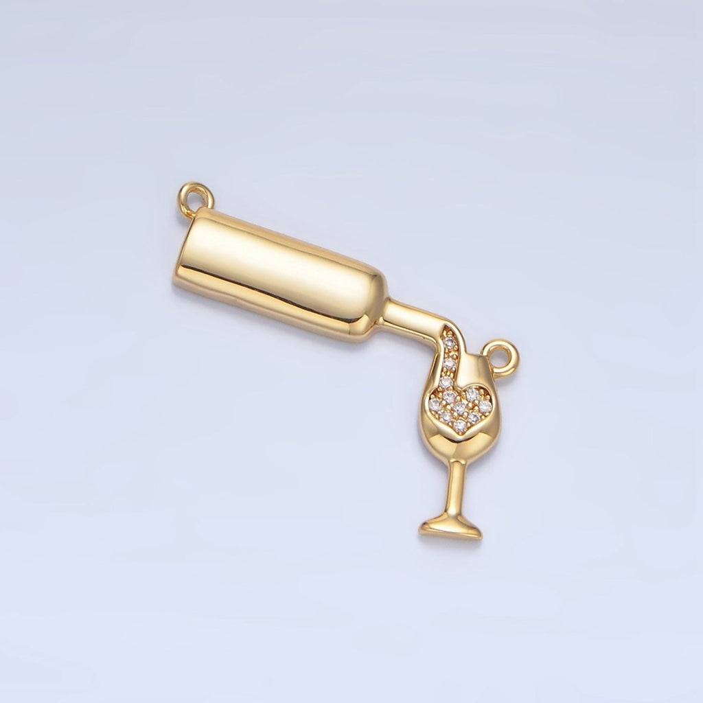 24K Gold plated Wine Bottle Alcoholic Drink Micro Paved CZ Connector | F486 - DLUXCA