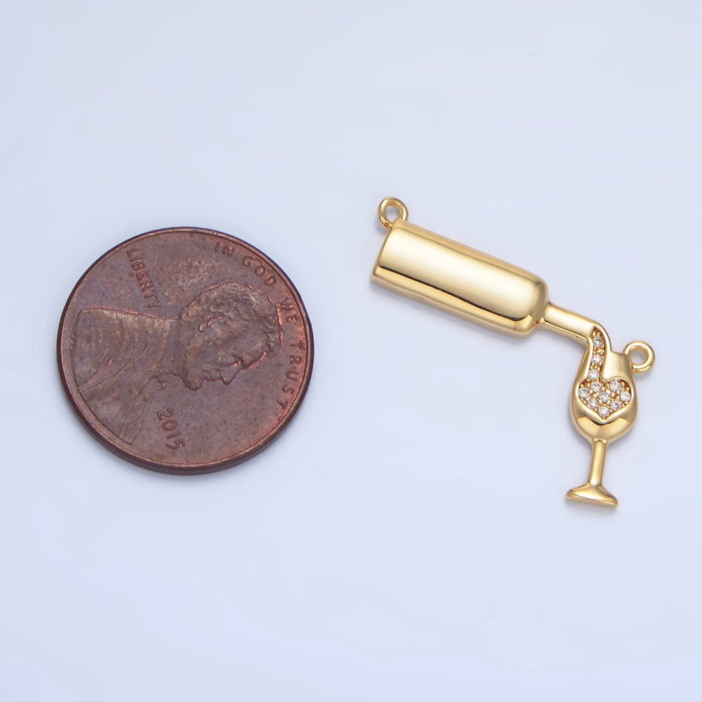 24K Gold plated Wine Bottle Alcoholic Drink Micro Paved CZ Connector | F486 - DLUXCA