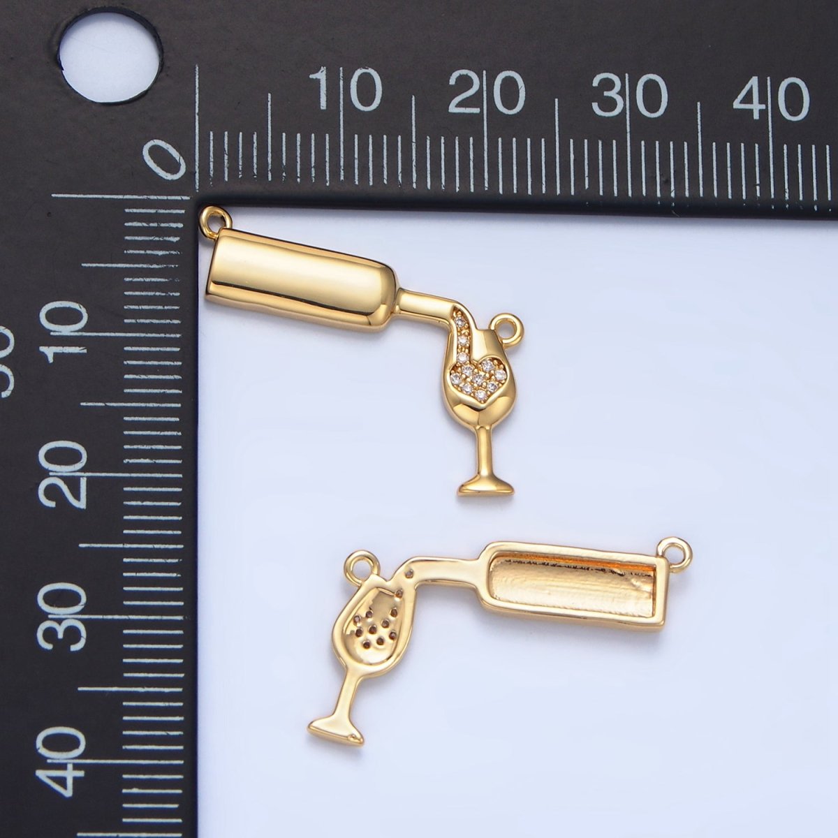 24K Gold plated Wine Bottle Alcoholic Drink Micro Paved CZ Connector | F486 - DLUXCA