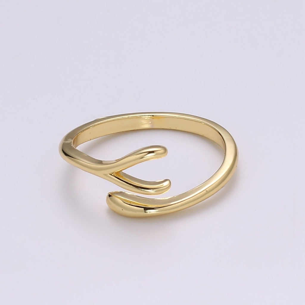 24k Gold plated Wishbone Ring, Good Luck Ring, Lucky Birthday Girlfriend Gift, Mothers Day Gift, Dainty Gold open adjustable ring Jewelry - DLUXCA