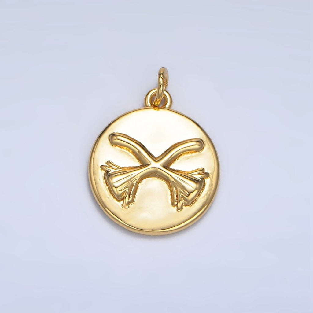 24K Gold plated Witch Broom Round Charm in Gold & Silver | W011