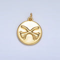 24K Gold plated Witch Broom Round Charm in Gold & Silver | W011