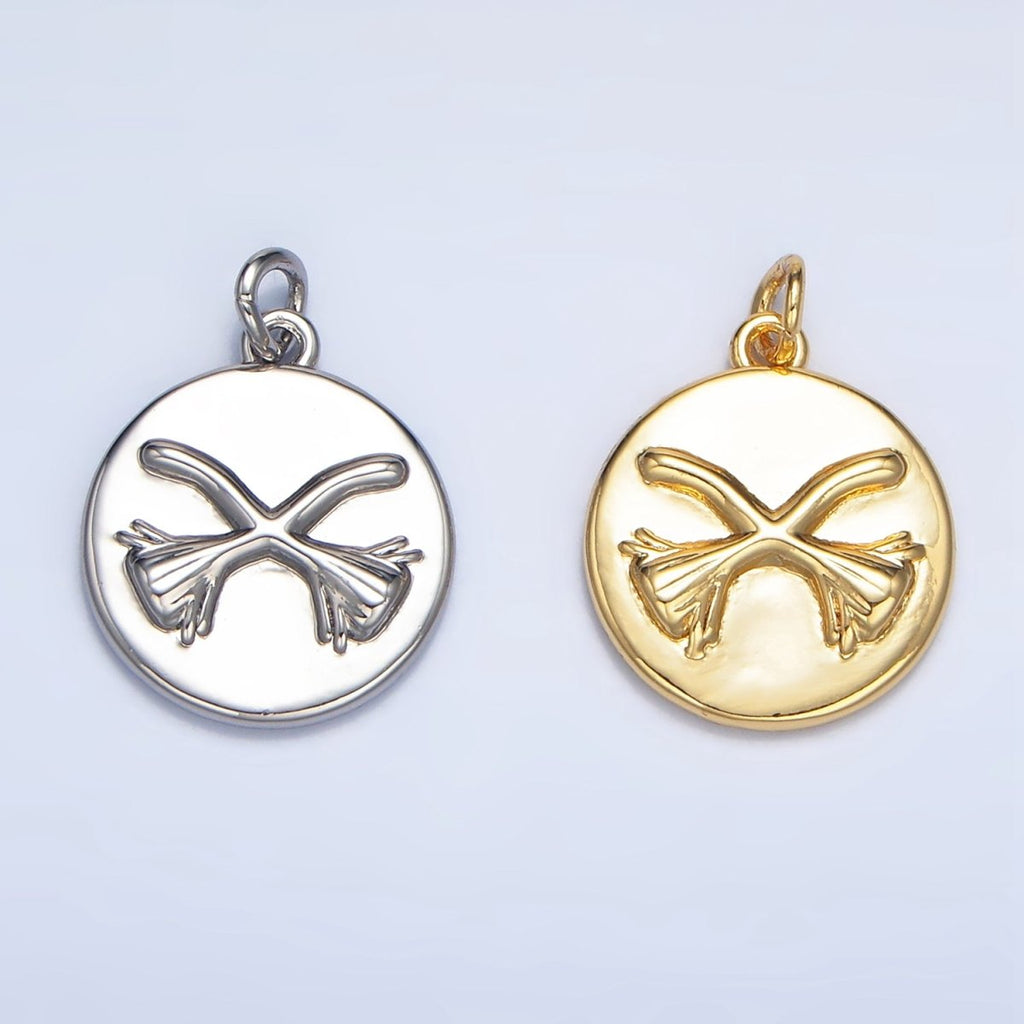 24K Gold plated Witch Broom Round Charm in Gold & Silver | W011
