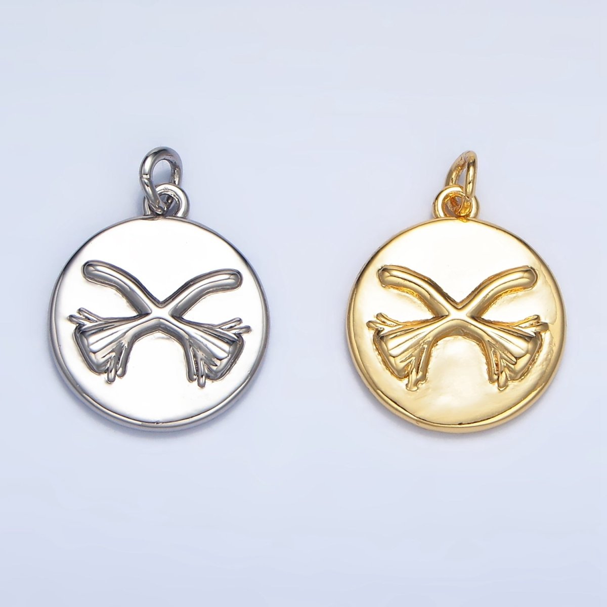24K Gold plated Witch Broom Round Charm in Gold & Silver | W011