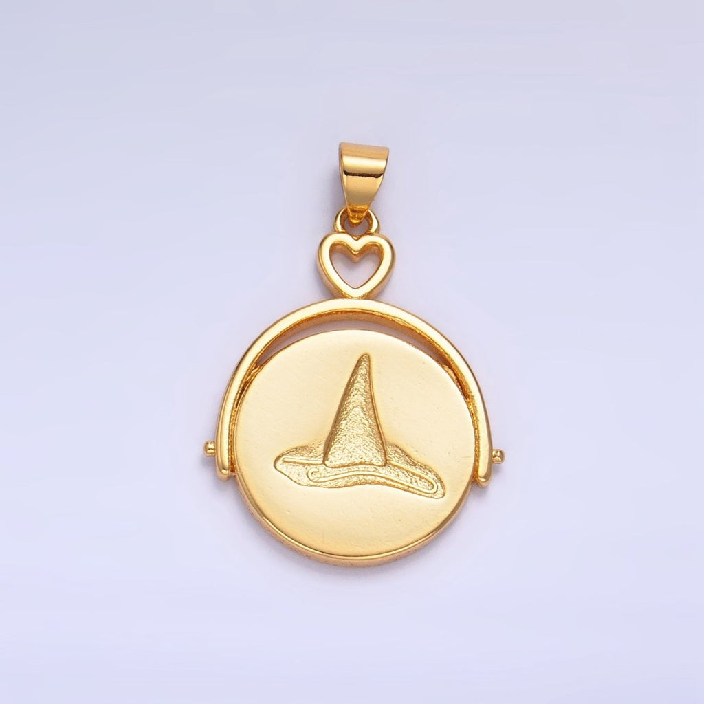 24K Gold plated Witch Hat Broom Double Sided Pendant in Gold & Silver | AA999 - DLUXCA