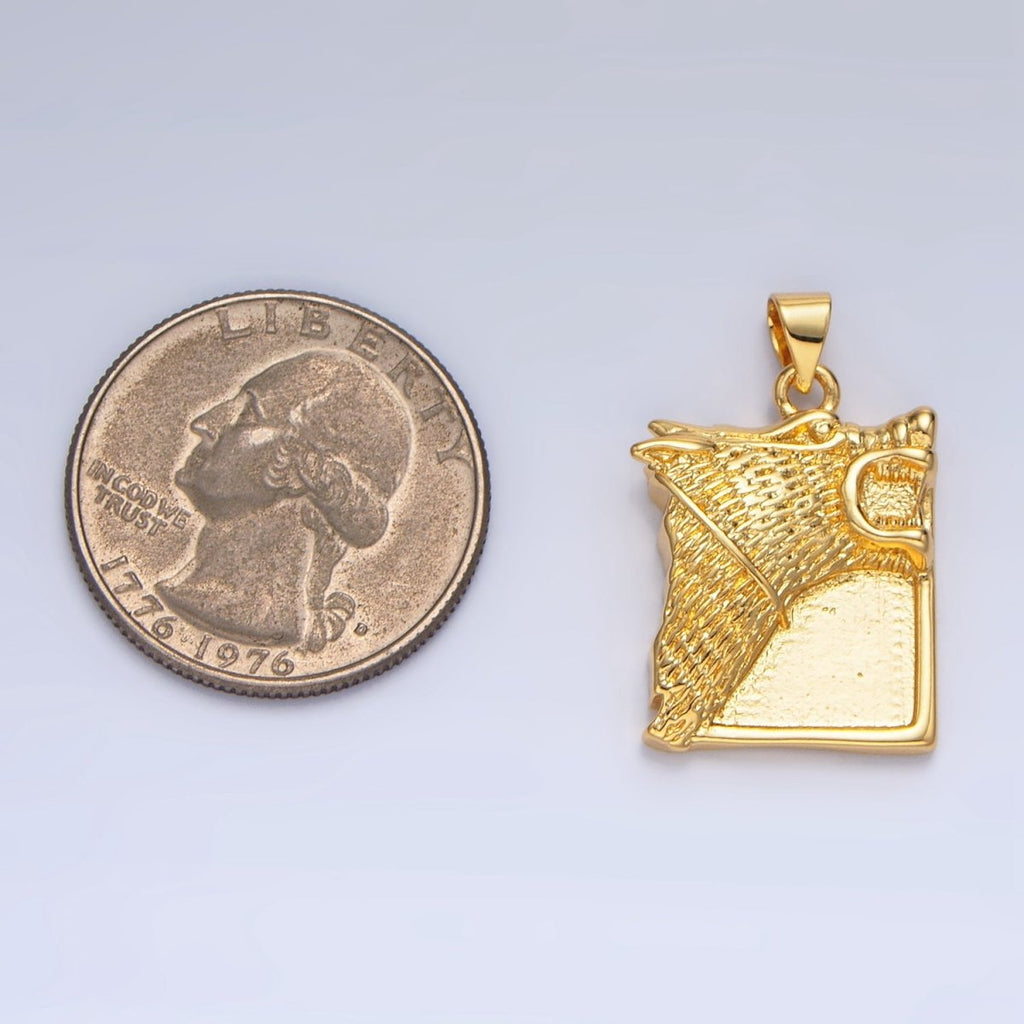24K Gold plated Wolf Charms Square Tag Medallion Pendant in Gold Silver | I633
