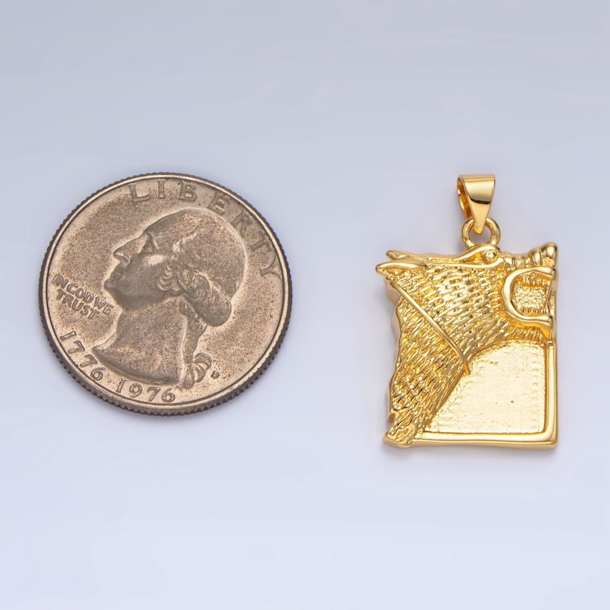 24K Gold plated Wolf Charms Square Tag Medallion Pendant in Gold Silver | I633